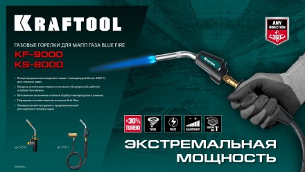 Blue Fire KS-8000  горелка для МАПП / MAPP газа,  с пъезоподжигом, на баллон c резьбовым соединением US 1, 2000°C 55512 купить в Нефтеюганске
