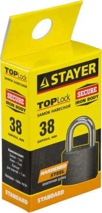 Замок STAYER &quot;STANDARD&quot; навесной, металлический корпус, закаленная дужка, 38мм 37160-38 купить в Нефтеюганске