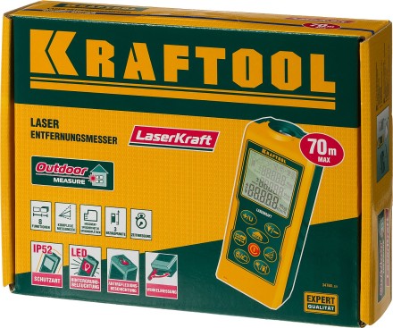 Дальномер лазерный LASER-KRAFT, дальность 5см - 70м, точность 1,5мм, KRAFTOOL 34760 34760_z01 купить в Нефтеюганске