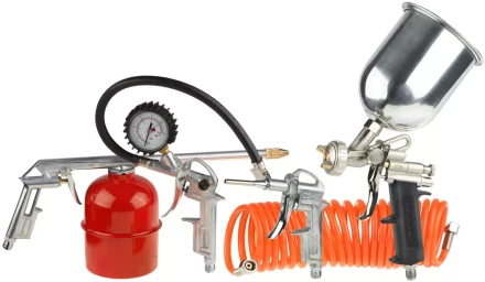 Набор пневматический STAYER &quot;MASTER&quot; универсальный: краскораспылитель с верхним бачком, пистолеты, пневмошланг, 5 предм 06488-H5 купить в Нефтеюганске