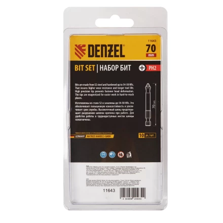 Бита PH2х70, сталь S2, цилиндр., 10 шт. Е 6,3 Denzel 11643 купить в Нефтеюганске