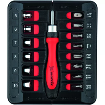 Отвертка реверсивная с набором бит и торцевых головок, 23 шт., CrV Matrix 11786 купить в Нефтеюганске