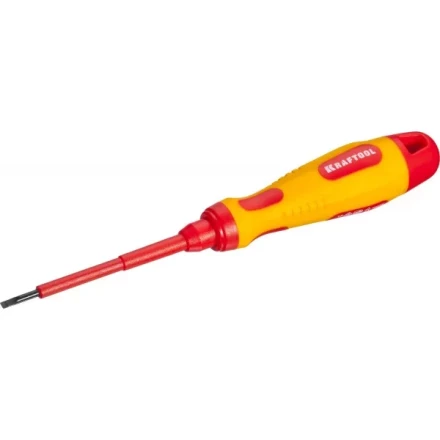 Отвертка KRAFTOOL, высоковольтная, Cr-Mo-V стержень, двухкомпонент. маслобензостойкая рукоятка, SL, 2,5х75мм 250083-2.5-075 купить в Нефтеюганске