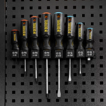 Набор отверток на полке Denzel, 8 шт., PH+SL, S2, 3к рукоятка, 122137 купить в Нефтеюганске