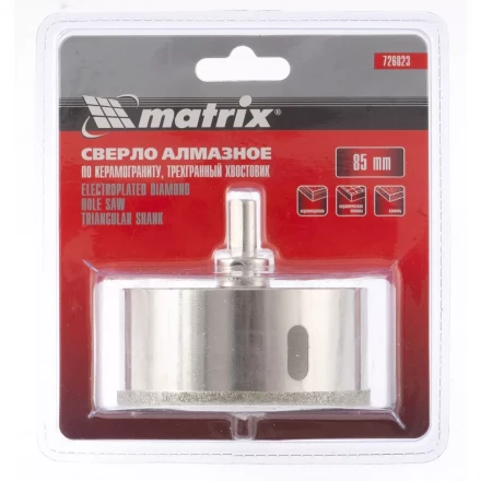 Сверло алмазное по керамограниту 85 х 67 мм 3-гранный хвостовик MATRIX артикул 726823 купить в Нефтеюганске