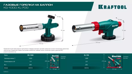 KG-1000 цельнометаллическая газовая горелка с пъезоподжигом, на баллон с цанговым соединением, 1450°C 55514 купить в Нефтеюганске