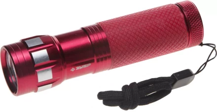 Фонарь ЗУБР &quot;МАСТЕР&quot; ручной, алюминиевый двукомпонентный корпус, 9 светодиодов, 3ААА, красный 56211-R купить в Нефтеюганске