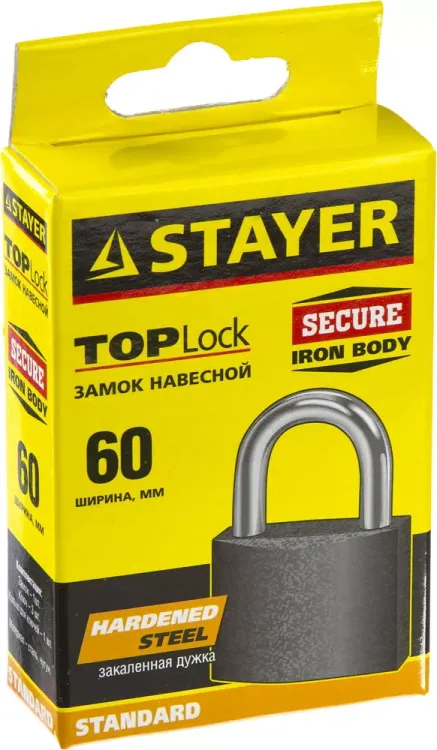 Замок STAYER "STANDARD" навесной, металлический корпус, закаленная дужка, 63 мм 37160-60 купить в Нефтеюганске