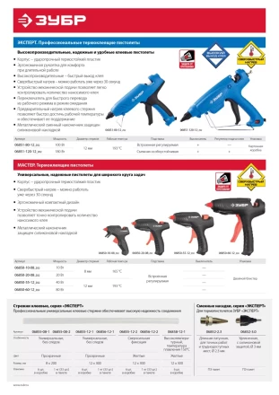 Пистолет ЗУБР &quot;МАСТЕР&quot; клеевой (термоклеящий), электрический, эргономичная рукоятка, рабочая температура 193град, d=12мм, 80Вт 06850-60-12_z02 купить в Нефтеюганске