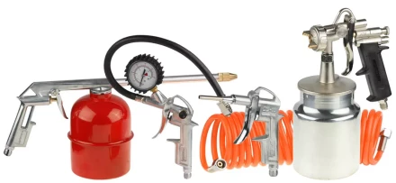Набор пневматический STAYER &quot;MASTER&quot; универсальный: краскораспылитель с нижним бачком, пистолеты, пневмошланг, 5 предм 06487-H5 купить в Нефтеюганске