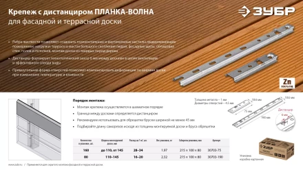 ЗУБР Планка-Волна, 75 мм, цинк, 160 шт, крепеж для монтажа фасадной и террасной доски (30703-75) купить в Нефтеюганске