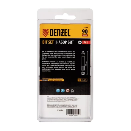 Бита PH2х90, сталь S2, цилиндр., 10 шт. Е 6,3 Denzel 11644 купить в Нефтеюганске