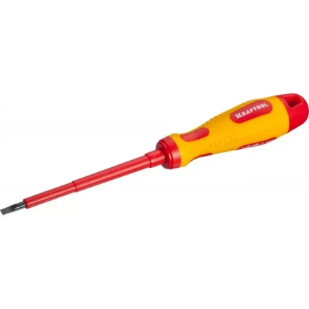 Отвертка KRAFTOOL, высоковольтная, Cr-Mo-V стержень, двухкомпонент. маслобензостойкая рукоятка, SL, 4,0х100мм 250083-4.0-100 купить в Нефтеюганске