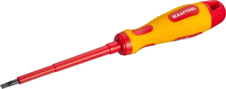 Отвертка KRAFTOOL, высоковольтная, Cr-Mo-V стержень, двухкомпонент. маслобензостойкая рукоятка, SL, 4,0х100мм 250083-4.0-100 купить в Нефтеюганске