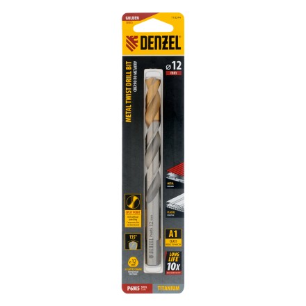 Сверло спиральное по металлу Denzel,  12 x 151 мм, Р6М5, Golden Tip 718244 купить в Нефтеюганске