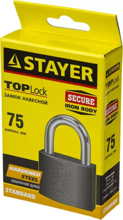 Замок STAYER "STANDARD" навесной, металлический корпус, закаленная дужка, 75 мм 37160-75 купить в Нефтеюганске