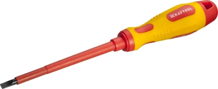 Отвертка KRAFTOOL, высоковольтная, Cr-Mo-V стержень, двухкомпонент. маслобензостойкая рукоятка, SL, 5,5х125мм 250083-5.5-125 купить в Нефтеюганске