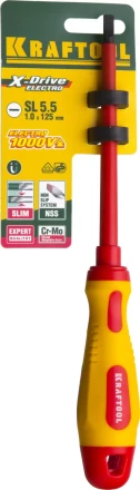 Отвертка KRAFTOOL, высоковольтная, Cr-Mo-V стержень, двухкомпонент. маслобензостойкая рукоятка, SL, 5,5х125мм 250083-5.5-125 купить в Нефтеюганске