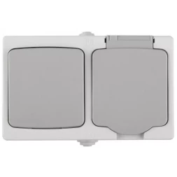 Комплект СВЕТОЗАР &quot;АВРОРА&quot; розетка с зазем. и защ. крышкой, 16А/~250В, выкл. одноклав. IP44, цвет серо-белый, 10А/~250В SV-54323-W