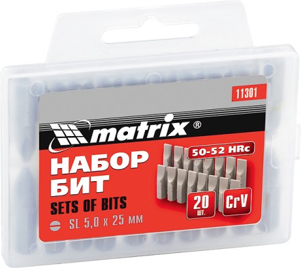 Набор бит Ph1 x 25 мм, сталь 45Х, 20 шт., в пласт. боксе  MATRIX 11350 купить в Нефтеюганске