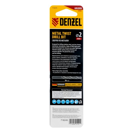 Сверло спиральное по металлу Denzel  2 х 86 мм Р6М5, Golden Tip, удлиненное, 2шт., 718245 купить в Нефтеюганске