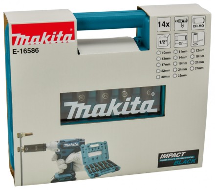 Набор ударных головок Impact Black Makita 1/2, 14 шт Makita E-16586 купить в Нефтеюганске