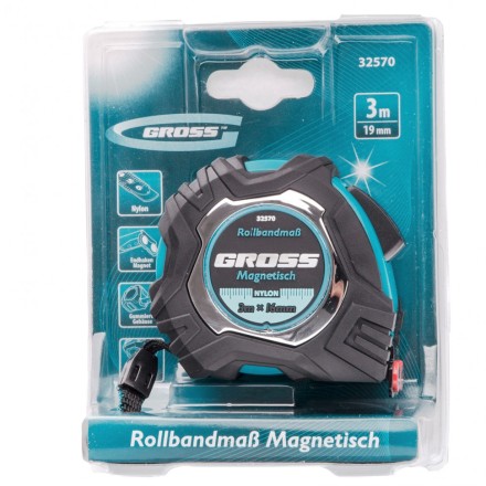 Рулетка Magnetisch 3 м х 16 мм обрезиненный корпус автоматическая фиксация Нейлоновое покрытиеытие зацеп с магнитом Gross 32570 купить в Нефтеюганске