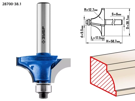 ЗУБР 38.1 x 17.5 мм, радиус 12.7 мм, фреза кромочная калевочная №1, Профессионал (28700-38.1) купить в Нефтеюганске
