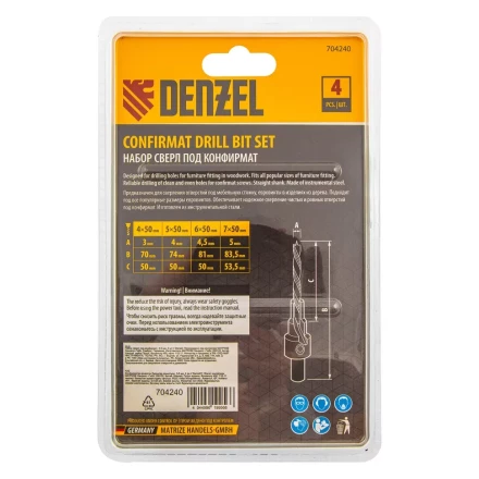 Набор сверл под конфирмат Denzel 704240, 3-5 мм, набор 4 шт купить в Нефтеюганске