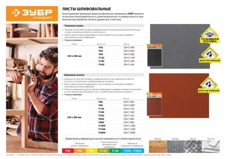 Лист шлифовальный ЗУБР &quot;СТАНДАРТ&quot; на бумажной основе, водостойкий 230х280мм, Р320, 5шт 35417-320 купить в Нефтеюганске