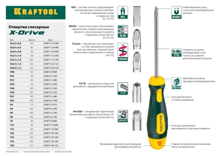 Отвертка KRAFTOOL, Cr-Mo-V сталь, двухкомпонентная противоскользящая рукоятка, TORX Hole, №10x80мм 250077-10-080 купить в Нефтеюганске