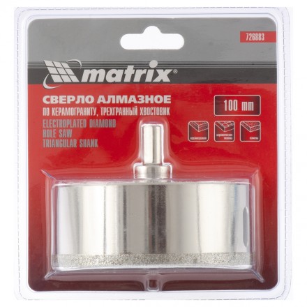 Сверло алмазное по керамограниту 100 х 67 мм 3-гранный хвостовик MATRIX артикул 726883 купить в Нефтеюганске
