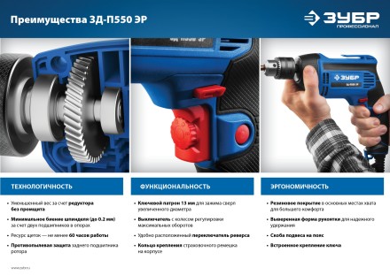 Дрель реверсивная ЗД-П550 ЭР серия ПРОФЕССИОНАЛ купить в Нефтеюганске