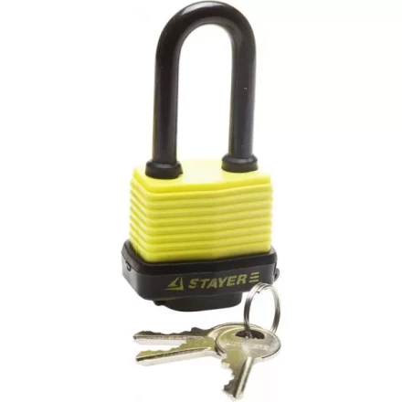 Замок STAYER &quot;MASTER&quot; навесной, всепогодный, пластиковая защита корпуса, с удлин. закален. дужкой,на карточке, 50мм 37141-40 купить в Нефтеюганске