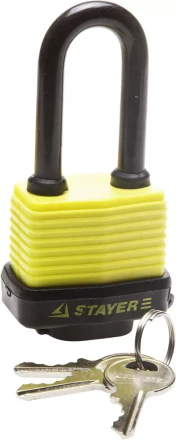 Замок STAYER &quot;MASTER&quot; навесной, всепогодный, пластиковая защита корпуса, с удлин. закален. дужкой,на карточке, 50мм 37141-40 купить в Нефтеюганске
