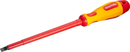 Отвертка KRAFTOOL, высоковольтная, Cr-Mo-V стержень, двухкомпонент. маслобензостойкая рукоятка, SL, 8,0х175мм 250083-8.0-175 купить в Нефтеюганске