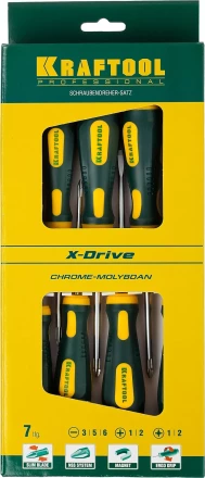 Набор X-Drive, KRAFTOOL 250081-H7: Отвертки профессиональные, SL: 3x80, 5x100, 6x125; PH: 1x80, 2x100; PZ: 1x80, 2x100 250081-H7 купить в Нефтеюганске