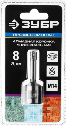 Алмазная коронка ЗУБР &quot;ПРОФЕССИОНАЛ&quot; универсальная для УШМ, сухое сверление, алмазы на вакуумной пайке,  посадка М14, d=16мм 29865-16 купить в Нефтеюганске