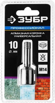 Алмазная коронка ЗУБР &quot;ПРОФЕССИОНАЛ&quot; универсальная для УШМ, сухое сверление, алмазы на вакуумной пайке,  посадка М14, d=16мм 29865-16 купить в Нефтеюганске