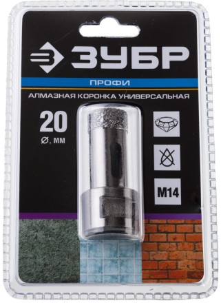 Алмазная коронка ЗУБР &quot;ПРОФЕССИОНАЛ&quot; универсальная для УШМ, сухое сверление, алмазы на вакуумной пайке,  посадка М14, d=16мм 29865-16 купить в Нефтеюганске