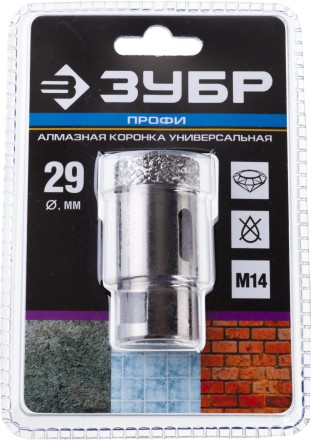 Алмазная коронка ЗУБР &quot;ПРОФЕССИОНАЛ&quot; универсальная для УШМ, сухое сверление, алмазы на вакуумной пайке,  посадка М14, d=16мм 29865-16 купить в Нефтеюганске