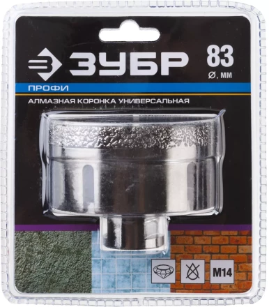 Алмазная коронка ЗУБР "ПРОФЕССИОНАЛ" универсальная для УШМ, сухое сверление, алмазы на вакуумной пайке,  посадка М14, d=16мм 29865-16 купить в Нефтеюганске