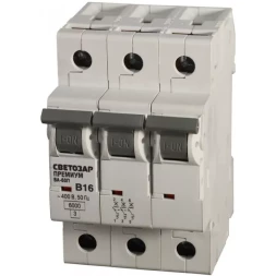 Выключатель автоматический СВЕТОЗАР "ПРЕМИУМ" 3-полюсный, 20 A, "B", откл. сп. 6 кА, 400 В SV-49013-20-B