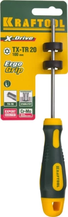 Отвертка KRAFTOOL, Cr-Mo-V сталь, двухкомпонентная противоскользящая рукоятка, TORX Hole, №20x100мм 250077-20-100 купить в Нефтеюганске