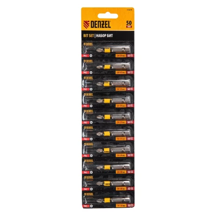 Бита PH2х50, сталь легированная S2, 10 шт., круглый профиль, отрывная упаковка, Е 6,3 Denzel 11679 купить в Нефтеюганске