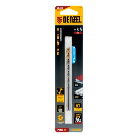 Сверло спиральное по металлу Denzel 3,5 х 112 мм, Р6М5, Golden Tip, удлиненное, 2шт. 718248 купить в Нефтеюганске