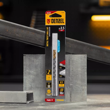 Сверло спиральное по металлу Denzel 3,5 х 112 мм, Р6М5, Golden Tip, удлиненное, 2шт. 718248 купить в Нефтеюганске