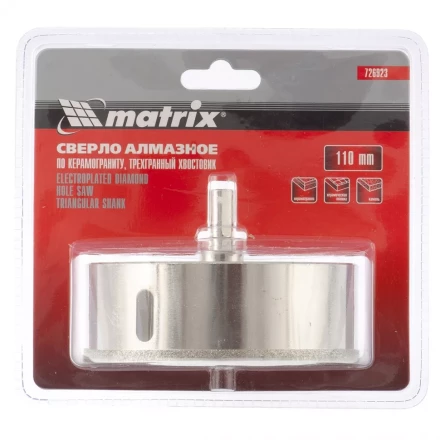 Сверло алмазное по керамограниту 110 х 67 мм 3-гранный хвостовик MATRIX артикул 726923 купить в Нефтеюганске