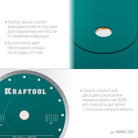 Диск алмазный для УШМ и плиткорезов супертонкий  ULTRA-THIN 36685-230 купить в Нефтеюганске