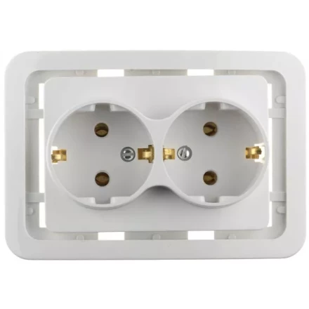 Розетка СВЕТОЗАР &quot;ГАММА&quot; двойная, с заземлением, цвет белый, 16А/~250В SV-54107-W купить в Нефтеюганске